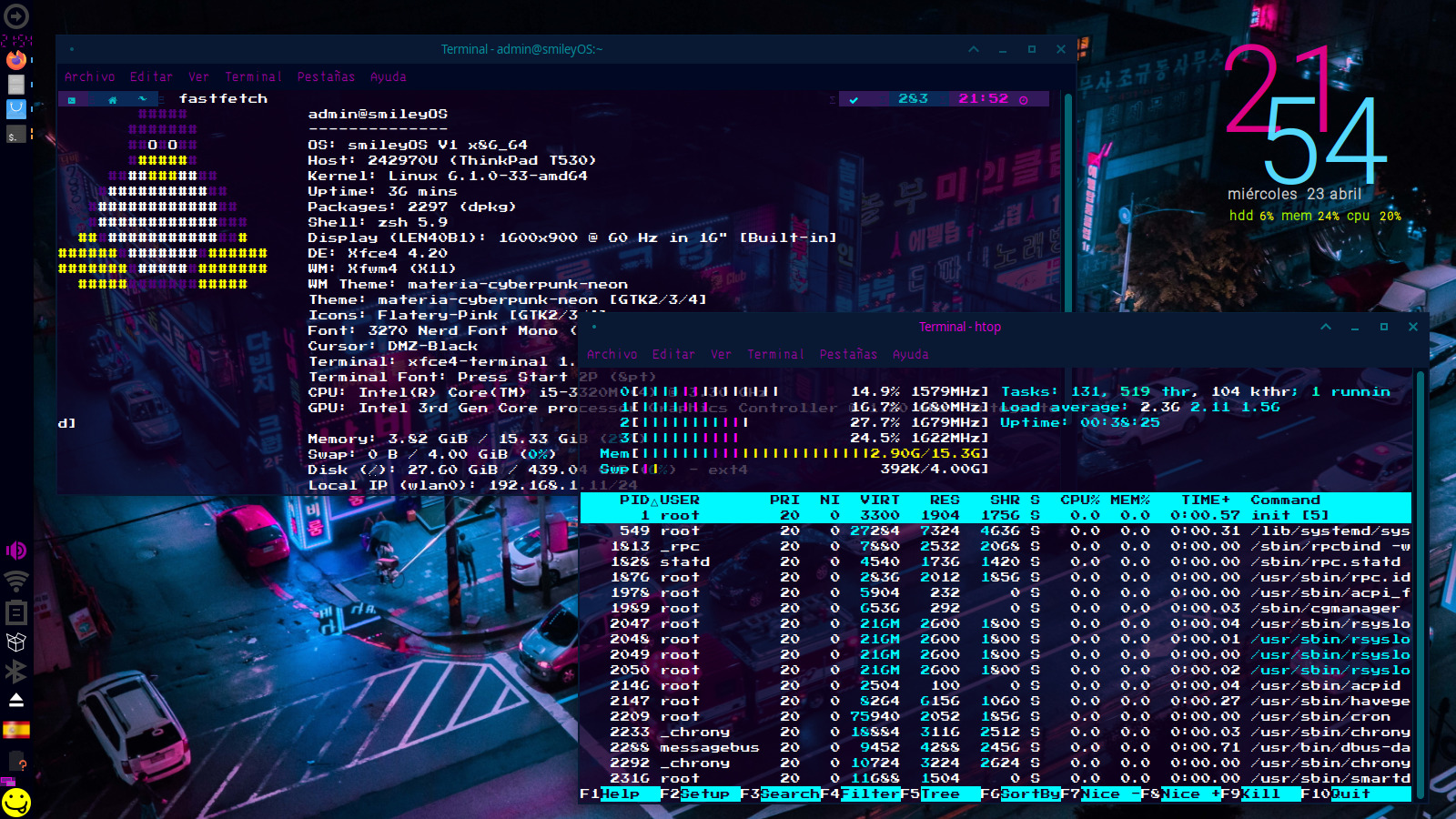 Interfaz de consola synthwave